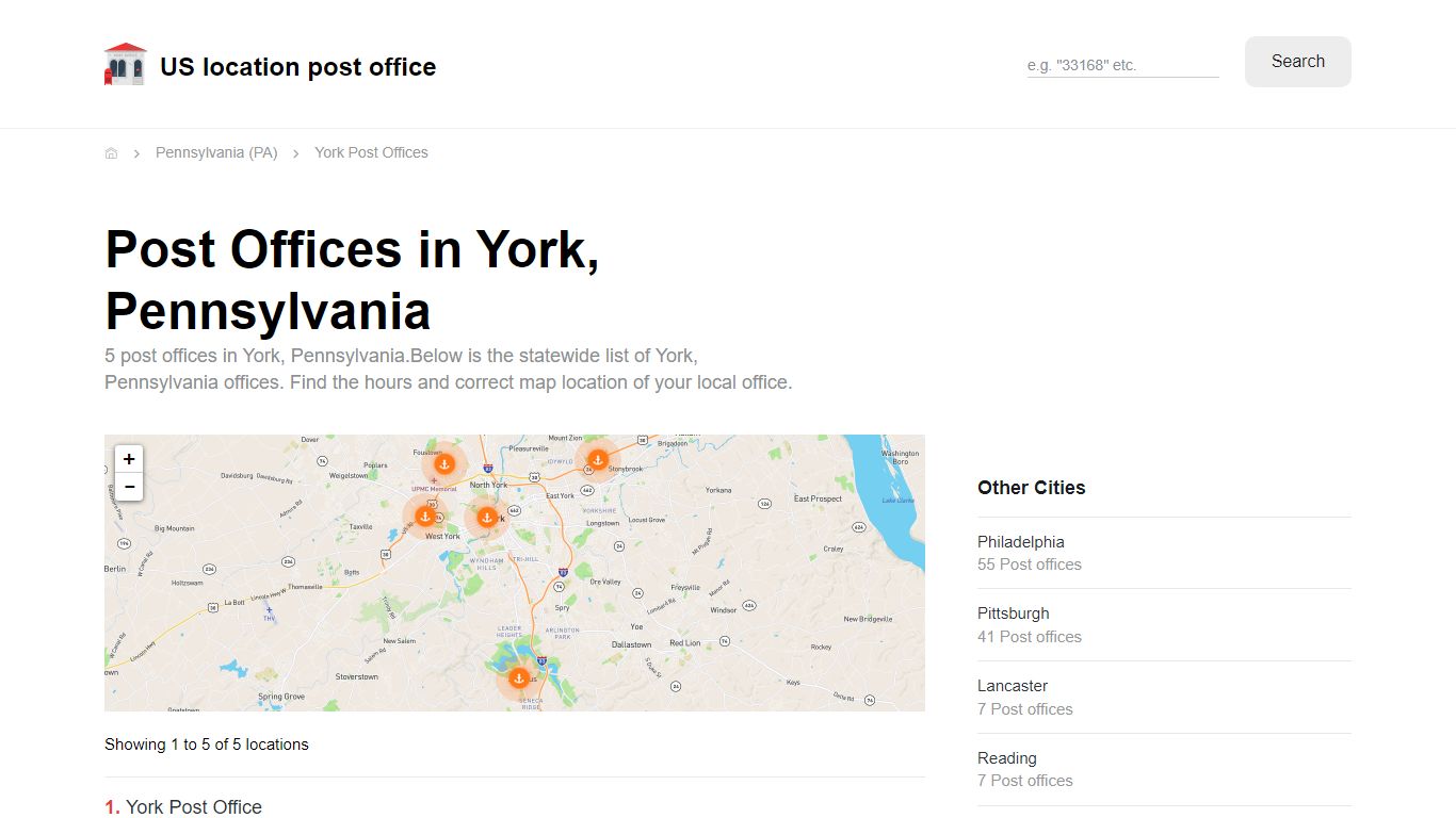 Post Offices in York, Pennsylvania - York Post Offices - Location and ...